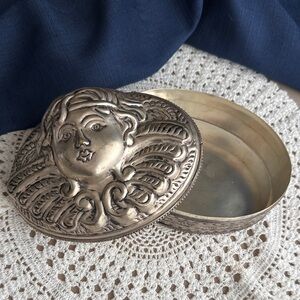 MontaageArtNouveau-Style Cherub Silver-toneTrinket Box Made in India 1997